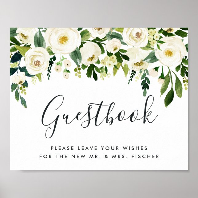 Alabaster Floral Wedding Guestbook Sign (Front)