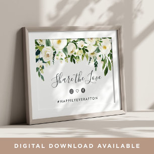 Alabaster Floral Wedding Hashtag Sign
