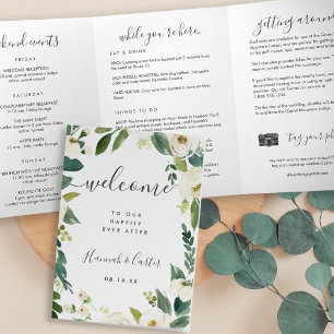Alabaster Floral Wedding Welcome Letter Itinerary Tri-Fold Programme