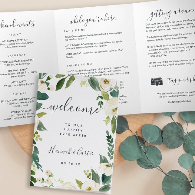 Alabaster Floral Wedding Welcome Letter Itinerary Tri-Fold Programme (Creator Uploaded)