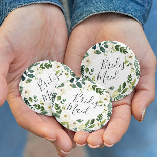 Alabaster Floral Wreath Bridesmaid 6 Cm Round Badge