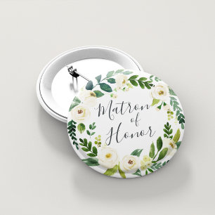 Alabaster Floral Wreath Matron of Honour 6 Cm Round Badge