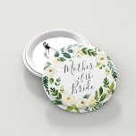 Alabaster Floral Wreath Mother of the Bride 6 Cm Round Badge<br><div class="desc">Identify the key players at your bridal shower with our elegant,  sweetly chic floral buttons. Button features a green and white watercolor floral wreath with "mother of the bride" inscribed inside in hand lettered script.</div>