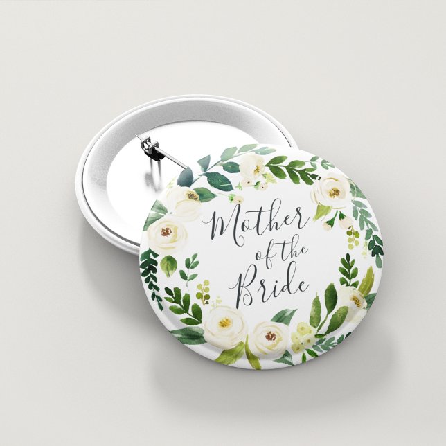 Alabaster Floral Wreath Mother of the Bride 6 Cm Round Badge (Creator Uploaded)