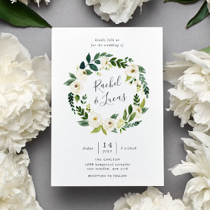 Alabaster Floral Wreath Wedding Invitation