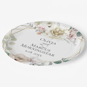 Alabaster Magnolia and Peony Summer Wedding Paper Plate