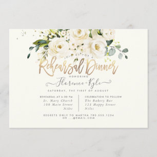 Alabaster Roses Rehearsal Dinner Invitation