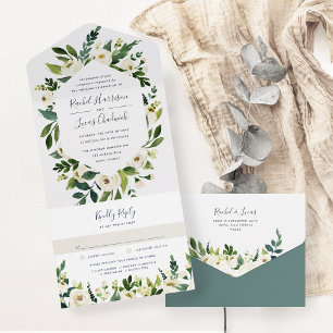 Alabaster   White Floral Frame Wedding All In One Invitation