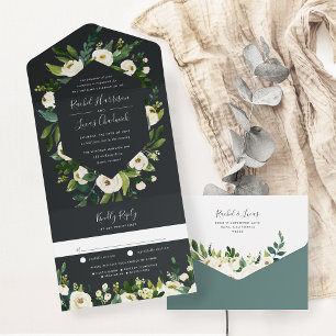 Alabaster   White Floral Frame Wedding All In One Invitation