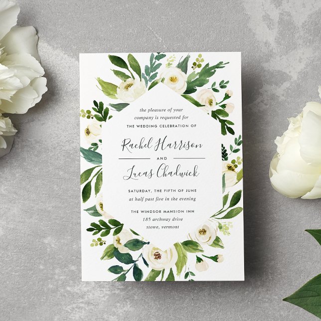 Alabaster | White Floral Frame Wedding Invitation (Creator Uploaded)
