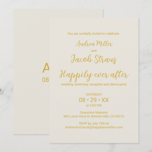 Alabaster White Gold Happily Ever After Wedding Invitation (Front/Back)