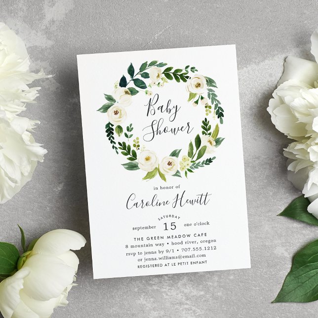 Alabaster Wreath Baby Shower Invitation (Creator Uploaded)