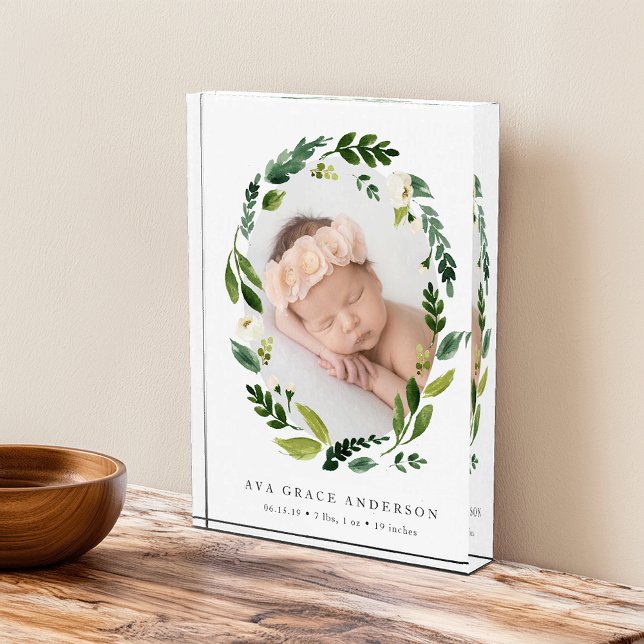 Alabaster Wreath Birth Stats Baby Photo Block (Creator Uploaded)