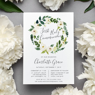 Alabaster Wreath First Holy Communion Invitation
