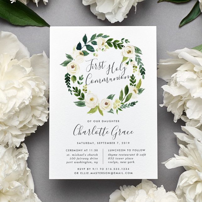 Alabaster Wreath First Holy Communion Invitation (Creator Uploaded)