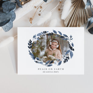 Alabaster Wreath Peace on Earth Photo Holiday Card