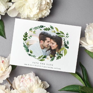 Alabaster Wreath Photo Save the Date Card