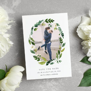 Alabaster Wreath Photo Save the Date Card