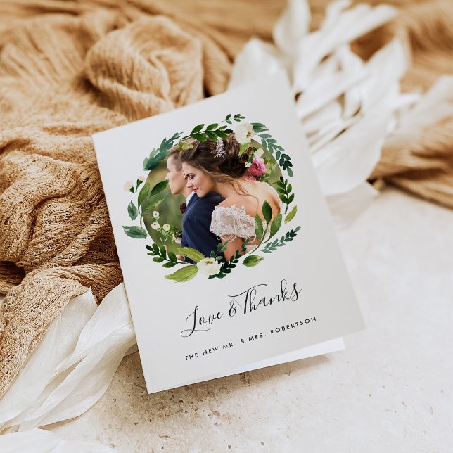 Alabaster Wreath | Wedding Photo Thank You Card (Creator Uploaded)