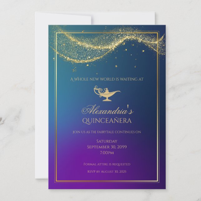 Aladdin Quinceanera Birthday Invitation Magic Lamp (Front)