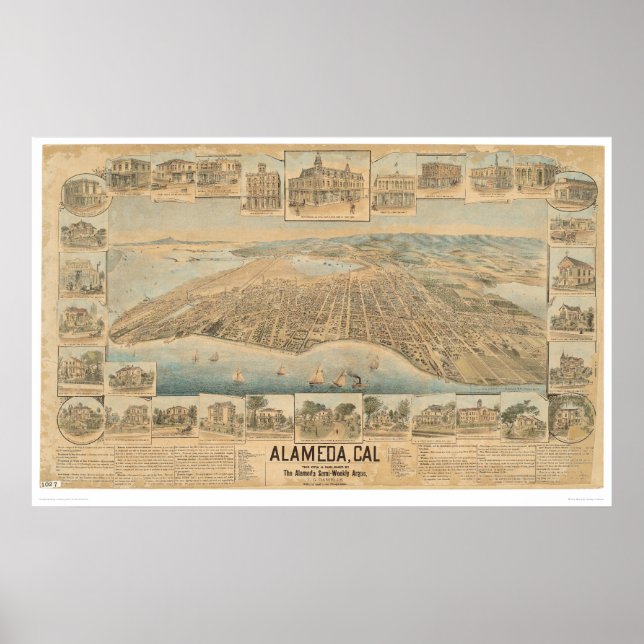 Alameda, CA. Panoramic Map (0540A) Poster (Front)
