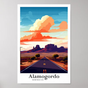 Alamogordo New Mexico Vintage Travel Illustration Poster