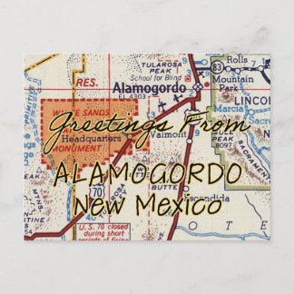 Alamogordo NM Vintage Map Postcard