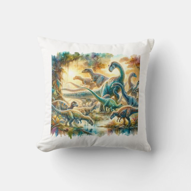 Alamosaurus Dinosaurs 060624AREF126 - Watercolor Cushion (Front)