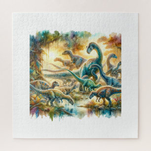 Alamosaurus Dinosaurs 060624AREF126 - Watercolor Jigsaw Puzzle