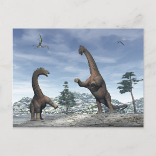 Alamosaurus dinosaurs fight - 3D render Postcard