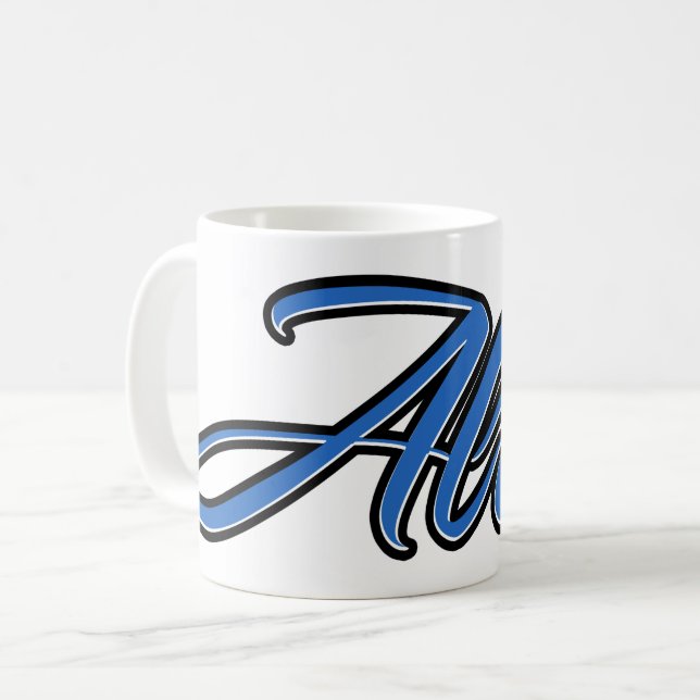 Alan first name last name blue cup coffee cup (Front Left)