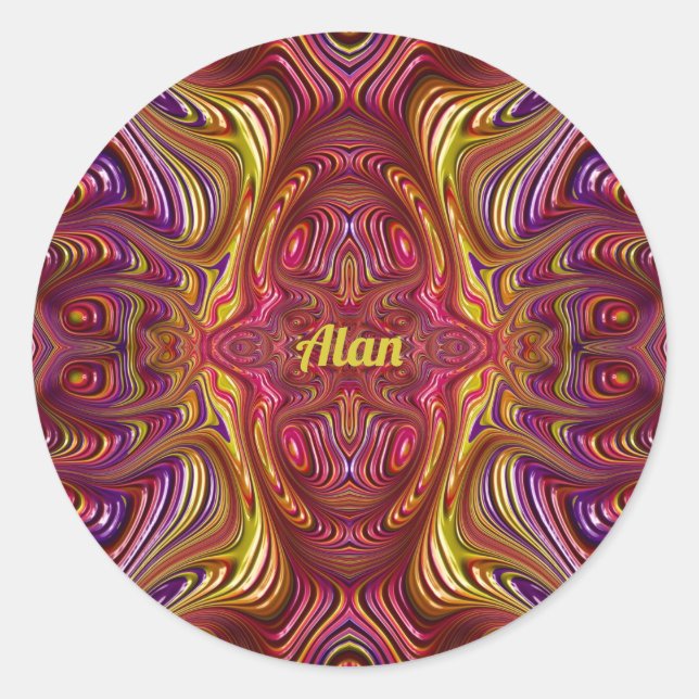 ALAN ~ Multicoloured Fractal Design ~  Classic Round Sticker (Front)