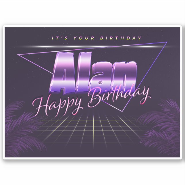 Alan Name First name lila retro Sticker Birthday (Front)