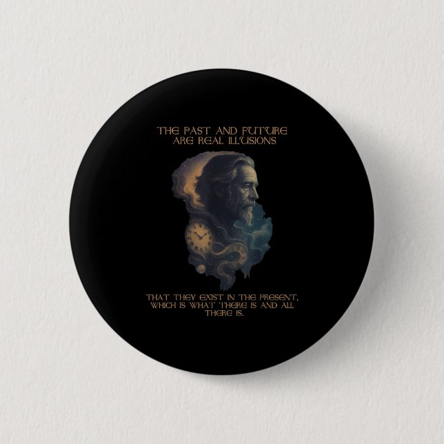 Alan Watts Quote Time Illusion Clock Cosmic Mind  6 Cm Round Badge (Front)