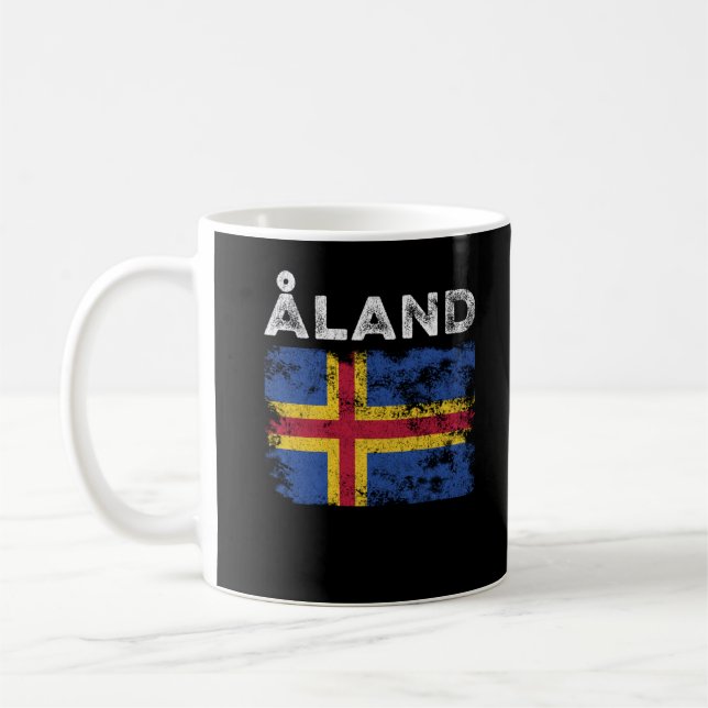 Åland Flag Distressed Åland Island Flag Coffee Mug (Left)