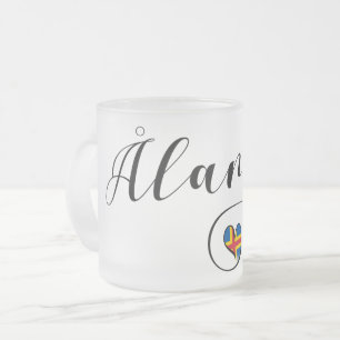 Åland Heart Flag, Aland Islands, Finland Frosted Glass Coffee Mug