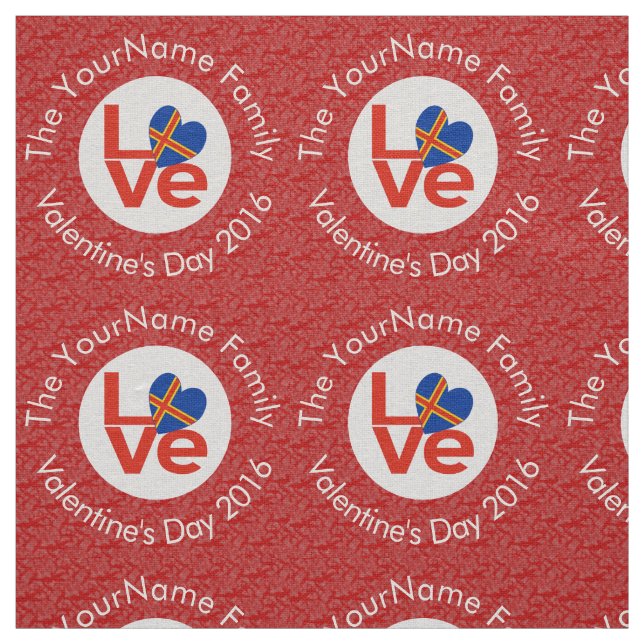 Åland Island Flag Heart LOVE Red Personalised Text Fabric (Swatch)