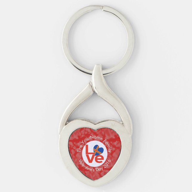 Åland Island Flag Heart LOVE Red Personalised Text Key Ring (Front)