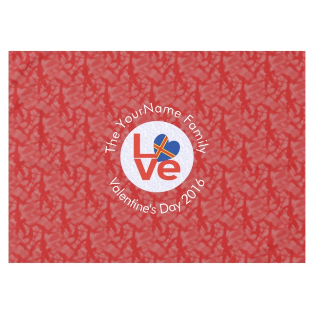 Åland Island Flag Heart LOVE Red Personalised Text Tablecloth (Front (Horizontal))