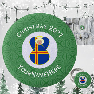 Åland Islands Flag Angel Christmas Personalised 3 Cm Round Badge
