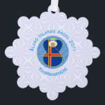 Åland Islands Flag Angel Personalised Tree Decoration Card<br><div class="desc">On these personalised paper ornament cards, an angel wears the flag of the Åland Islands and flies in the centre of a digitally created, textured, blue, fractal circle. The primary colours in this design are blue and white, chosen with Hanukkah in mind. Blue letters read ÅLAND ISLANDS ANGEL and make...</div>