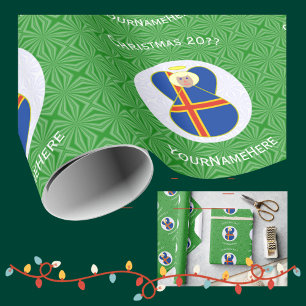Åland Islands Flag Christmas Angel Personalised Wrapping Paper