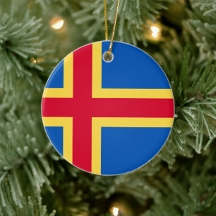 Aland Islands Flag Personalised Custom Ceramic Tree Decoration