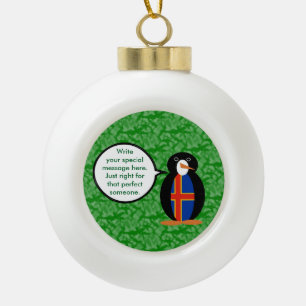 Åland Islands Holiday Ms. Penguin Talking Ceramic Ball Christmas Ornament
