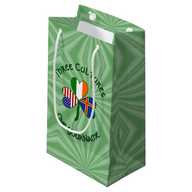 Åland Islands Ireland USA Shamrock Personalised  Small Gift Bag (Front Angled)