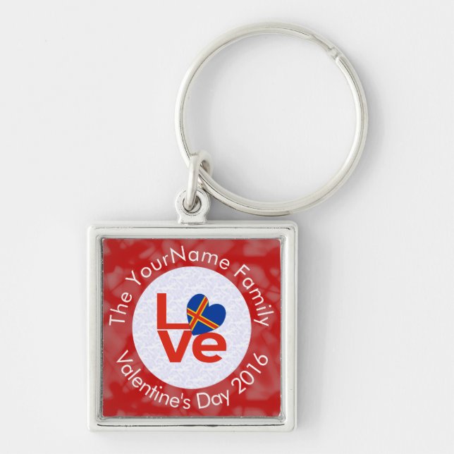 Åland Islands Red Letter LOVE Flag Personalized  Key Ring (Front)