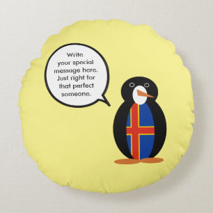 Åland Islands Talking Ms Penguin Personalised Round Cushion