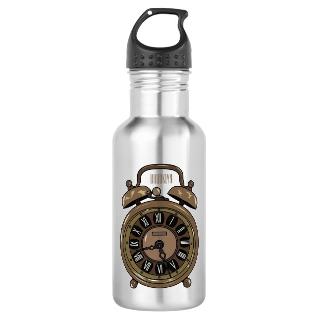 Alarm clock cartoon illustration 532 ml water bottle (Front)