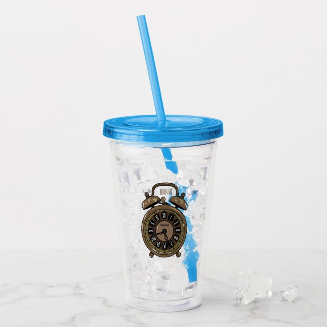 Alarm clock cartoon illustration acrylic tumbler (Front Ice)