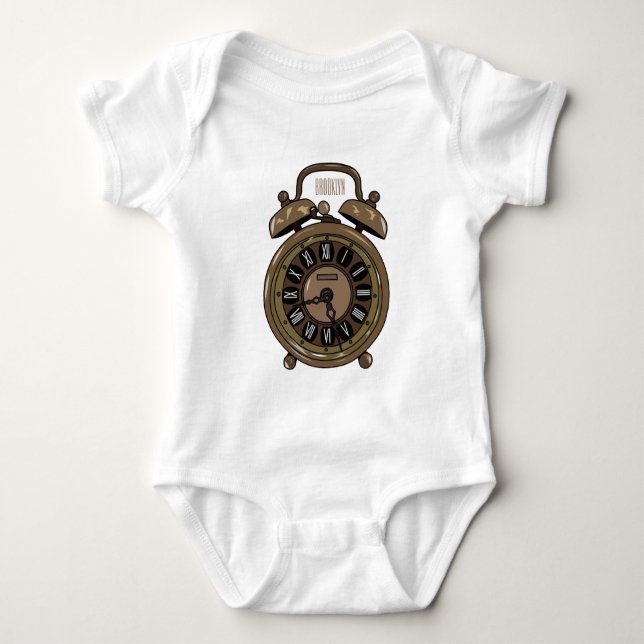 Alarm clock cartoon illustration baby bodysuit (Front)